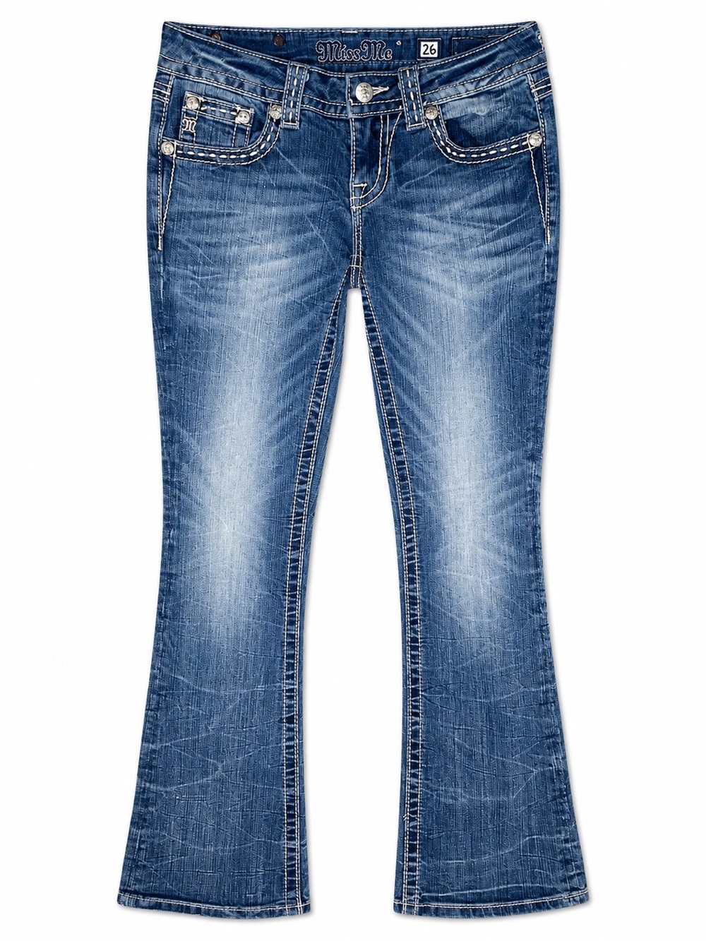Miss Me Women's Mid-Rise Flare Jeans in Faded Blue